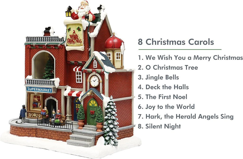 Moments In Time Lighted Christmas Village House - Animated Supermarket & Shops Scene with LED Lights | Holiday Decor Gift Box Included
