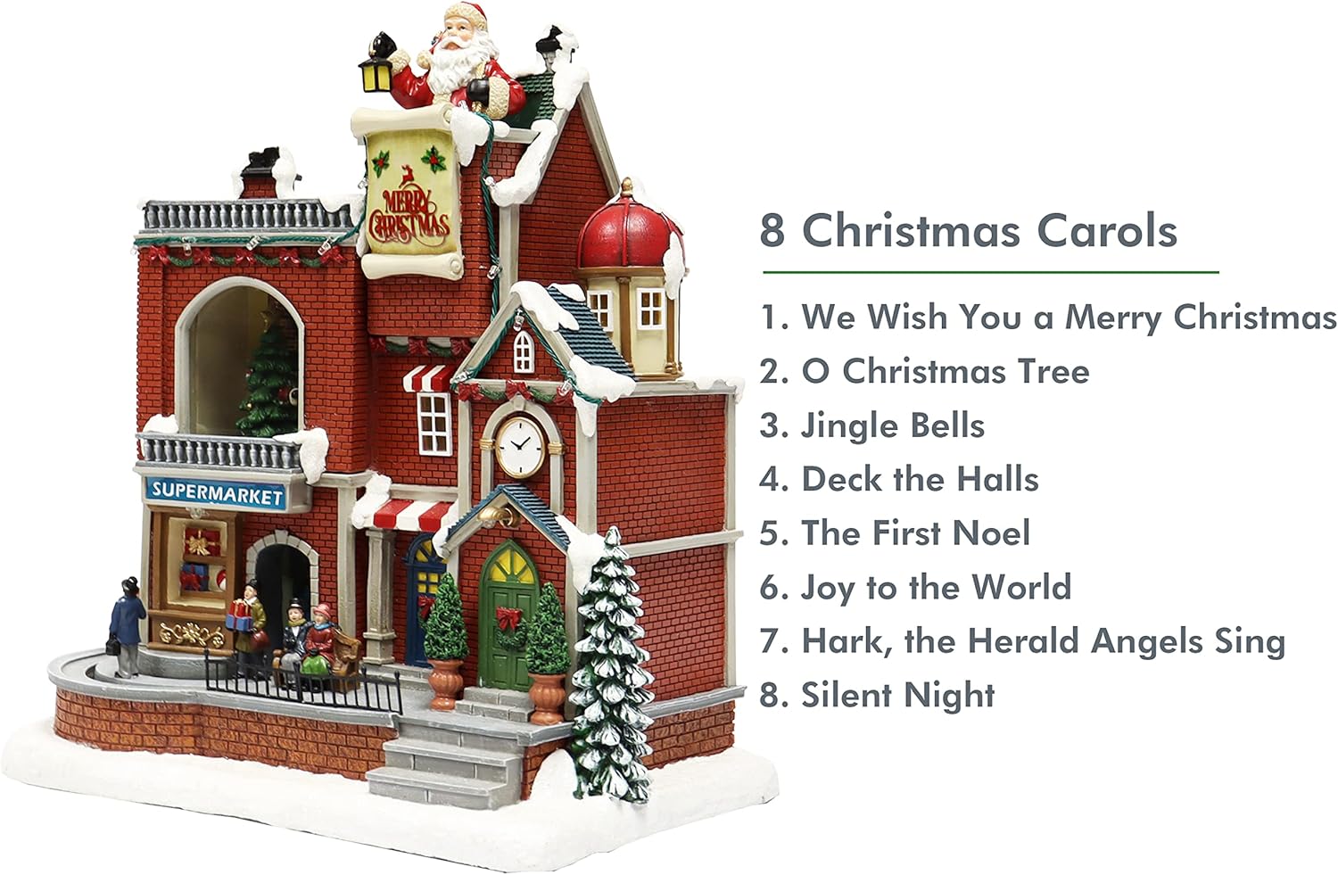 Moments In Time Lighted Christmas Village House - Animated Supermarket & Shops Scene with LED Lights | Holiday Decor Gift Box Included