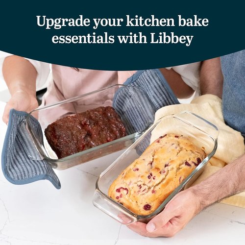 Libbey Baker’s Premium Glass Baking Dish Set - 2 Piece Stackable Bakeware for Bread & Meatloaf