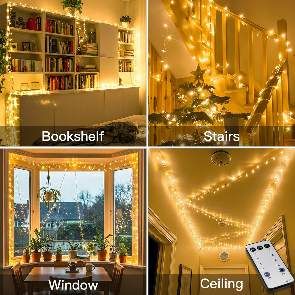 Suddus Indoor String Lights - 33ft 100 LED Warm White Fairy Lights with Remote & Timer for Home Decor