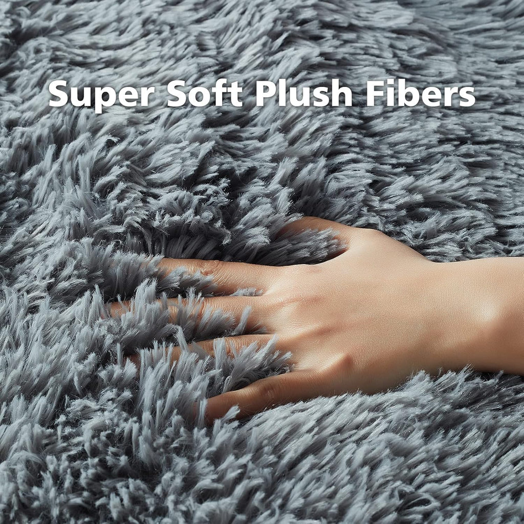 Ophanie 2x3 Light Grey Fluffy Rug - Comfy Soft Plush Shag Carpet | Non-Slip Indoor Floor Decor