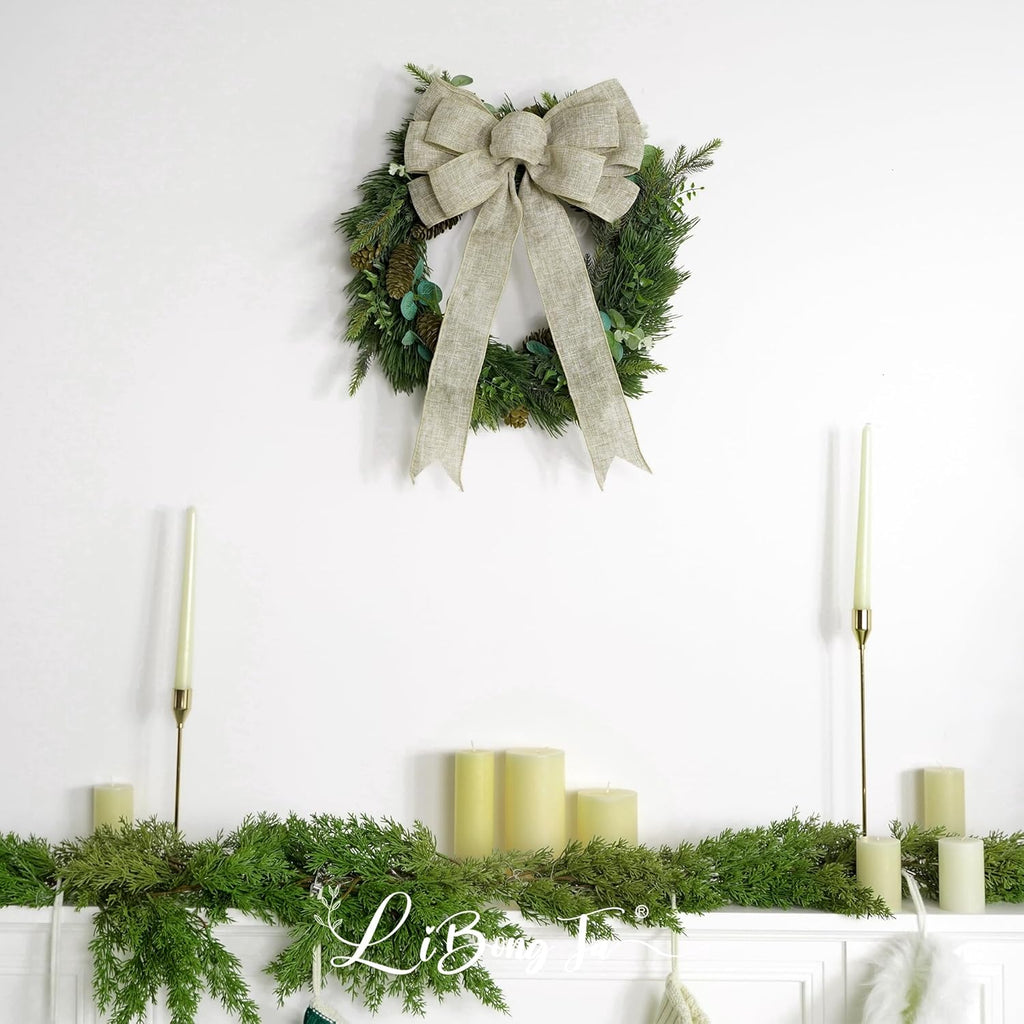 Regine Switzerland 13-Inch Burlap Wired Ribbon Bow - Rustic Christmas Tree Topper & Gift Decoration
