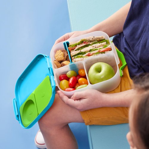 b.box Mini Lunch Box - 4.25 Cup Leak Proof Bento Box for Kids Ages 3+, 3 Compartment Snack Containers, School Lunch Container, Dishwasher Safe, BPA-Free, PFAS-Free - Ocean Breeze