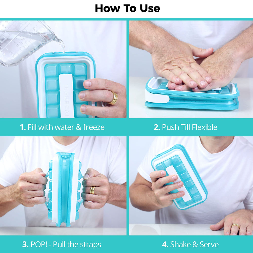 ICEBREAKER POP 2.0 2024: Make And Serve Ice Without Ever Touching The Ice | The Sanitary Silicone Ice Cube Tray for Freezer | Patented Ice Trays for Freezer | This Ice Cube Maker Makes 18 Cubes