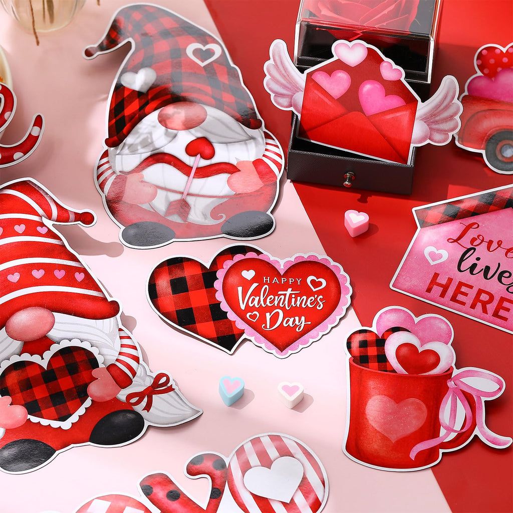 Blosssound 9 Pieces Sweet Magnets Buffalo Plaid Magnetic Stickers Gnomes Heart Love Fridge Magnet Decals for Holiday Refrigerator Metal Door Garage Decorations