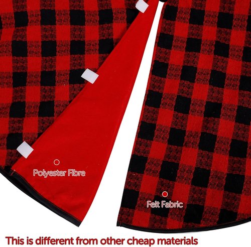 Juegoal 32-Inch Christmas Tree Skirt - Soft Red and Black Plaid Xmas Tree Mat for Holiday Decor