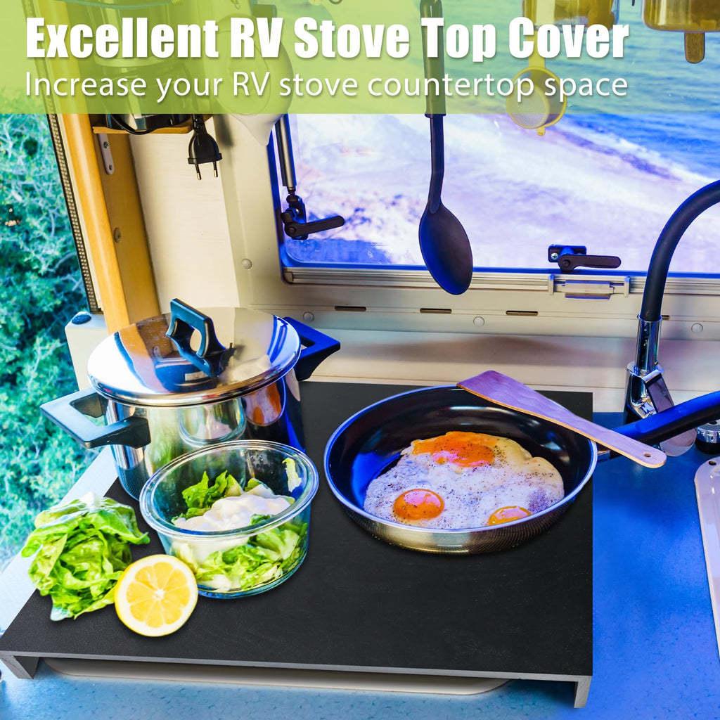 Ziliny 29. 92 x 22. 05 Inch Black Wooden Rv Stove Top Cover Stove Top Sink Cover Noodle Cutting Board for Electric Gas Burners Sink Noodle Board