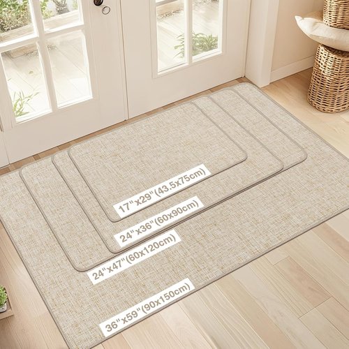 LEKEEPGO Ultra Thin Indoor Door Mat - Non-Slip Rubber Backing | Washable 17"x29" Khaki Entry Mat