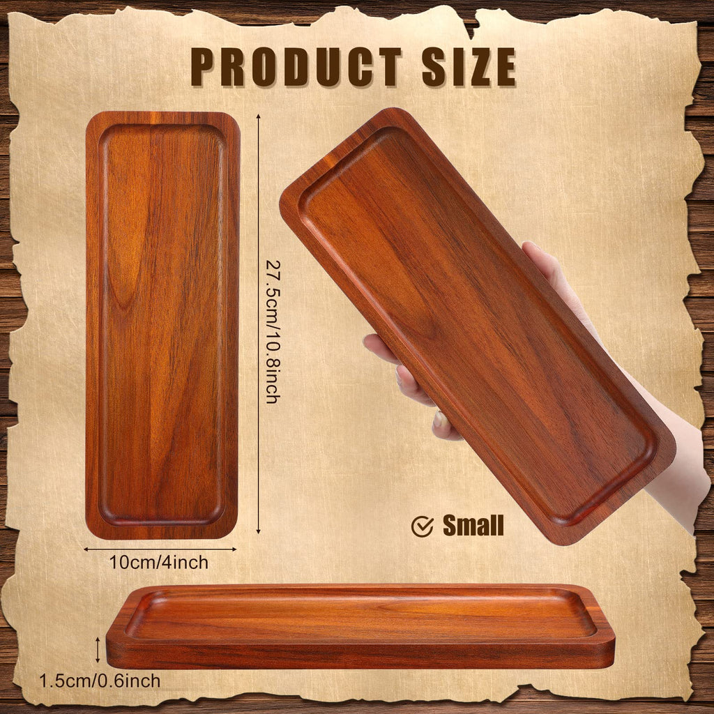 Skylety 15 Pack Solid Wood Serving Tray Large Acacia Party Server Platter Rectangular Charcuterie Board with Grooved Handle for Home Kitchen Cheese Appetizer Farmhouse Table Supplies (10.8 x 4 Inch)