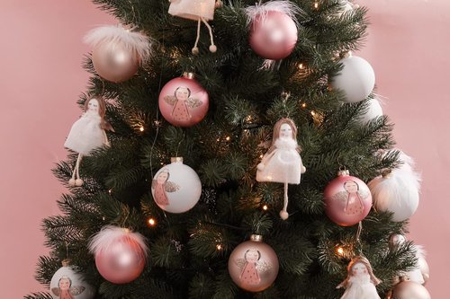 DN DECONATION Pink Christmas Ornaments - Girly Angel Glass Ball Ornaments for Tree Decoration