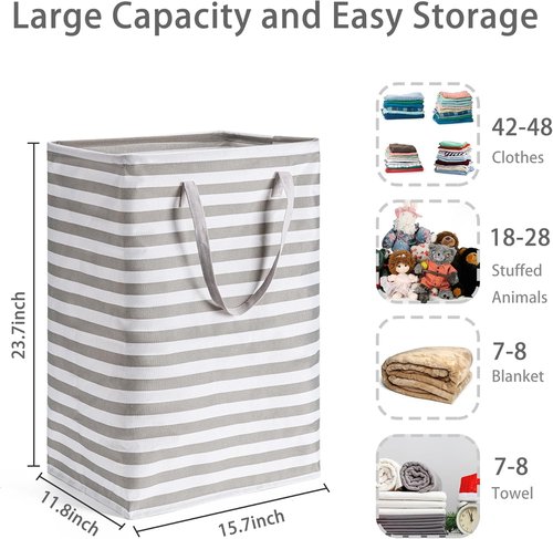BOOMIBOO Large Waterproof Laundry Basket - 2-Pack Collapsible Hamper with Easy Carry Handles | Grey, 75L