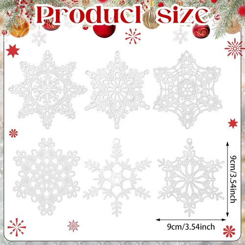 Buryeah Winter Snowflake Ornaments - 36 Pcs Crochet Decorations for Christmas Tree | 6 Unique Styles in White
