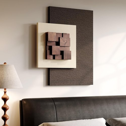 3D Wood Textured Wall Art - Modern Beige & Brown Abstract Geometric Design | Large Minimalist Decor for Living Room, Bedroom, Office