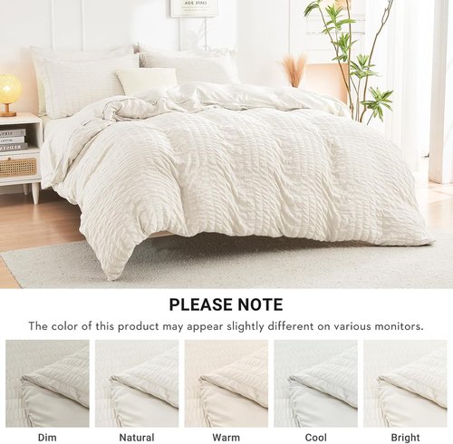 HYMOKEGE Ivory Queen Comforter Set - 7-Piece All-Season Luxury Bedding Set with Sheets & Pillowcases