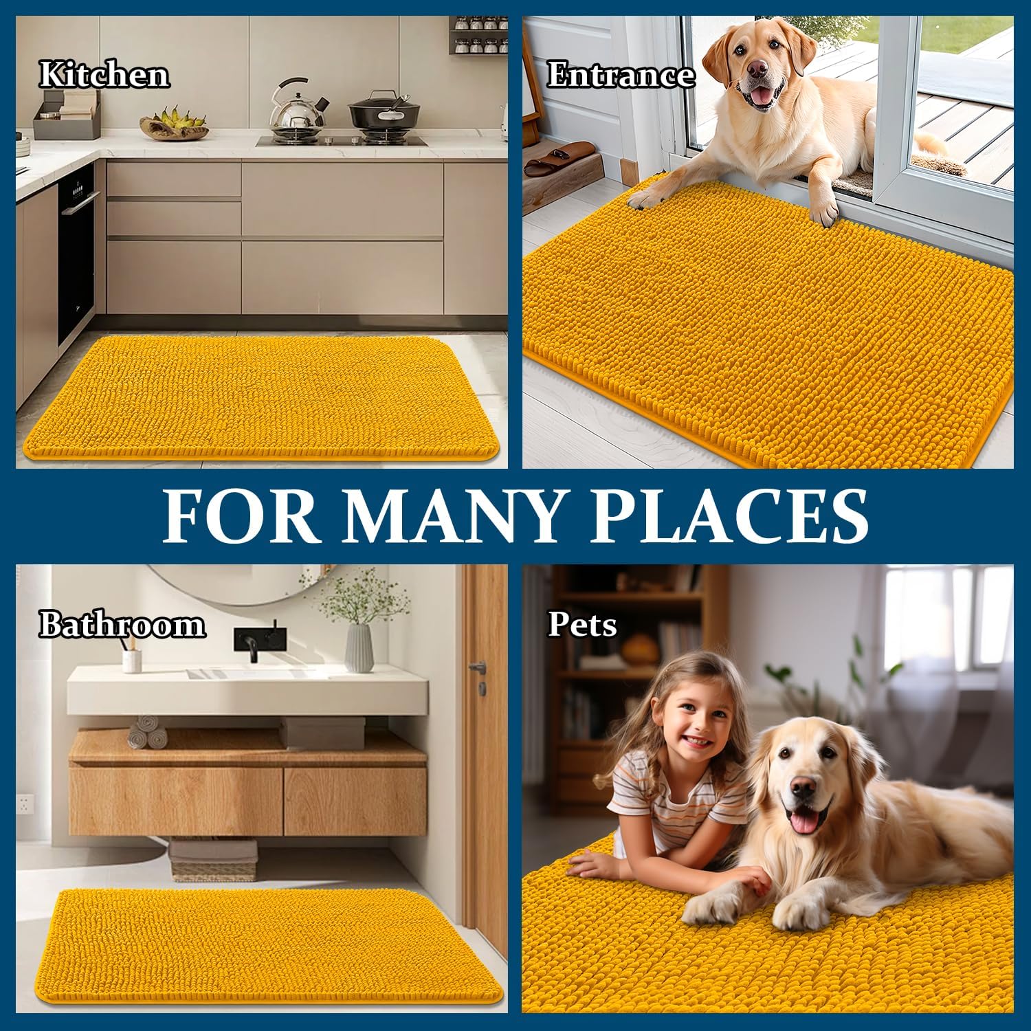 OLANLY Dog Door Mat - Absorbent Non-Slip Washable Doormat for Muddy Paws | 54x32 Golden Yellow