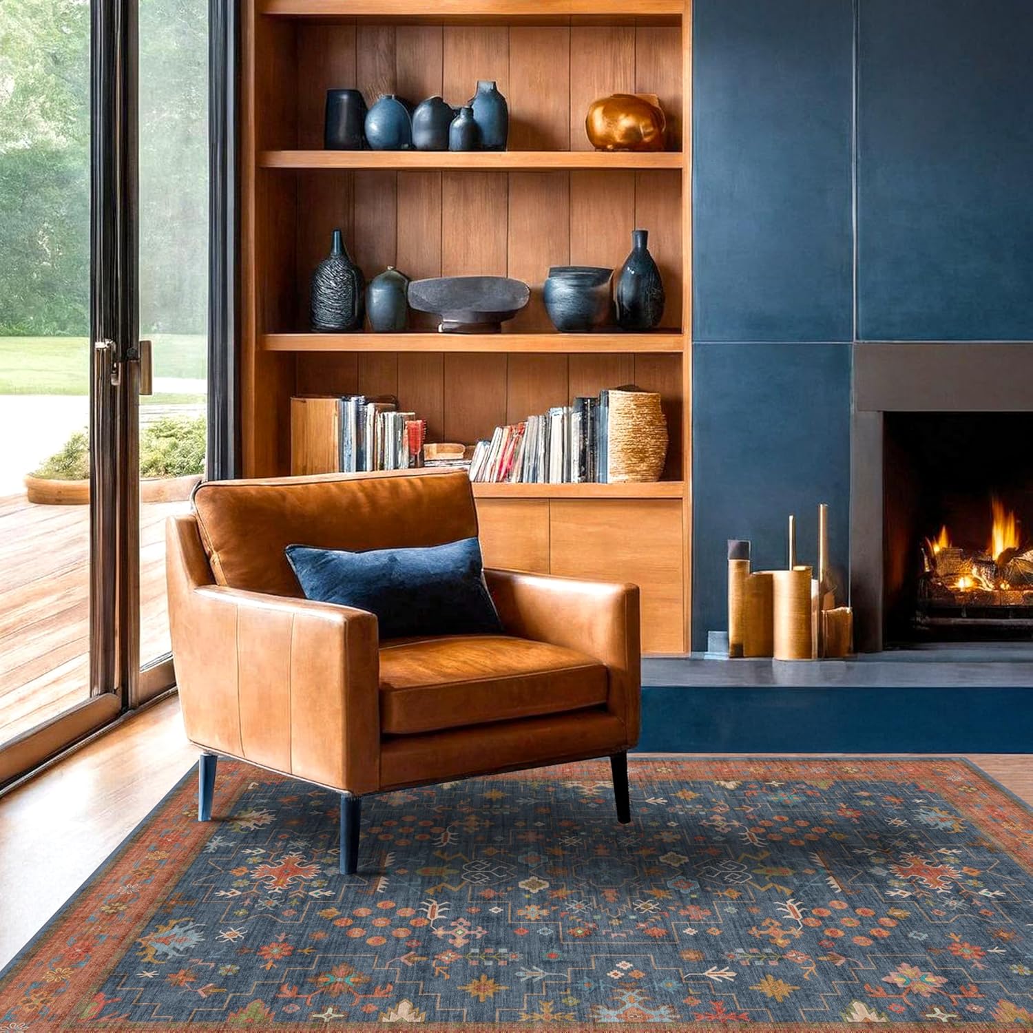 Skiennix Washable Kitchen Rug - Stain Resistant Non-Slip Mat for Indoor Entryway | 3x6 Navy Blue