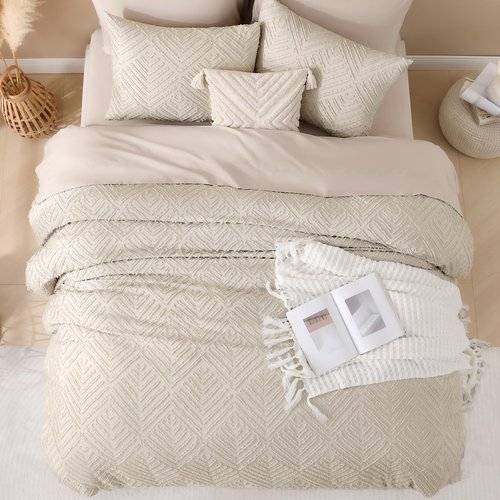 Andency Oversized King Comforter 120''x98'', 3 Pieces Oatmeal Soft Boho Bedding Set & Collections, All Season Farmhouse Tufted Fluffy Bed Set (1 Comforter, 2 Pillowcases)