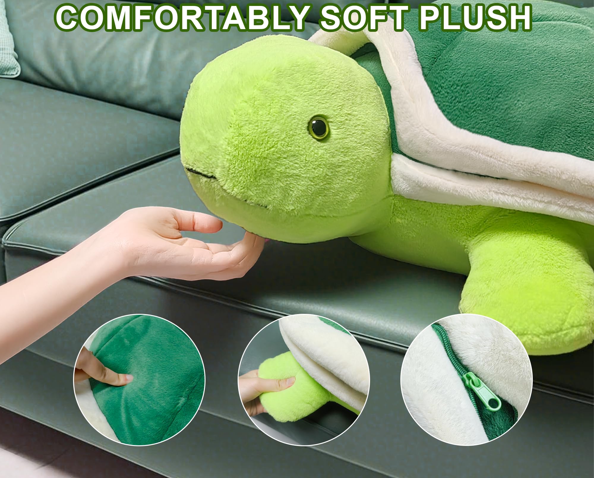 Couch Cup Holder Pillow Tray & Caddy,Headrest and Giant Turtle Stuffed Animal-For Sofa, Bed, Car，Camping, Double Smooth zippers for the shell, soft plush.Spill-Proof Machine Washable tray (23inches）