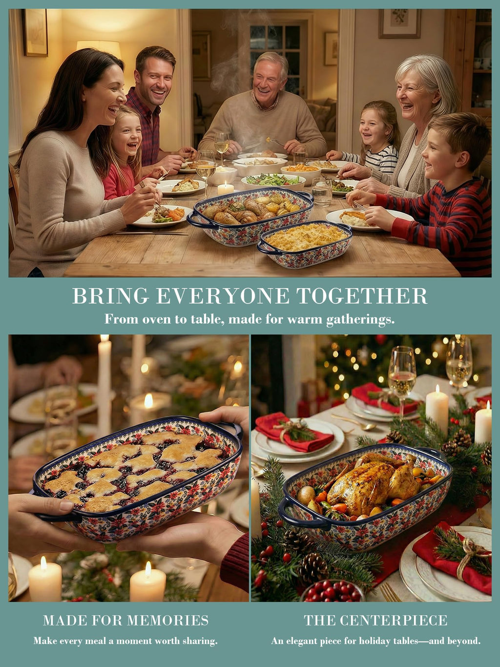 Polish Pottery Style Ceramic Baking Dish Set, 2-Piece Large & Small Casserole Bakers for 2–3 People, Floral Oven-to-Table Bakeware, Microwave & Dishwasher Safe, Gift-Ready with Protective Packaging