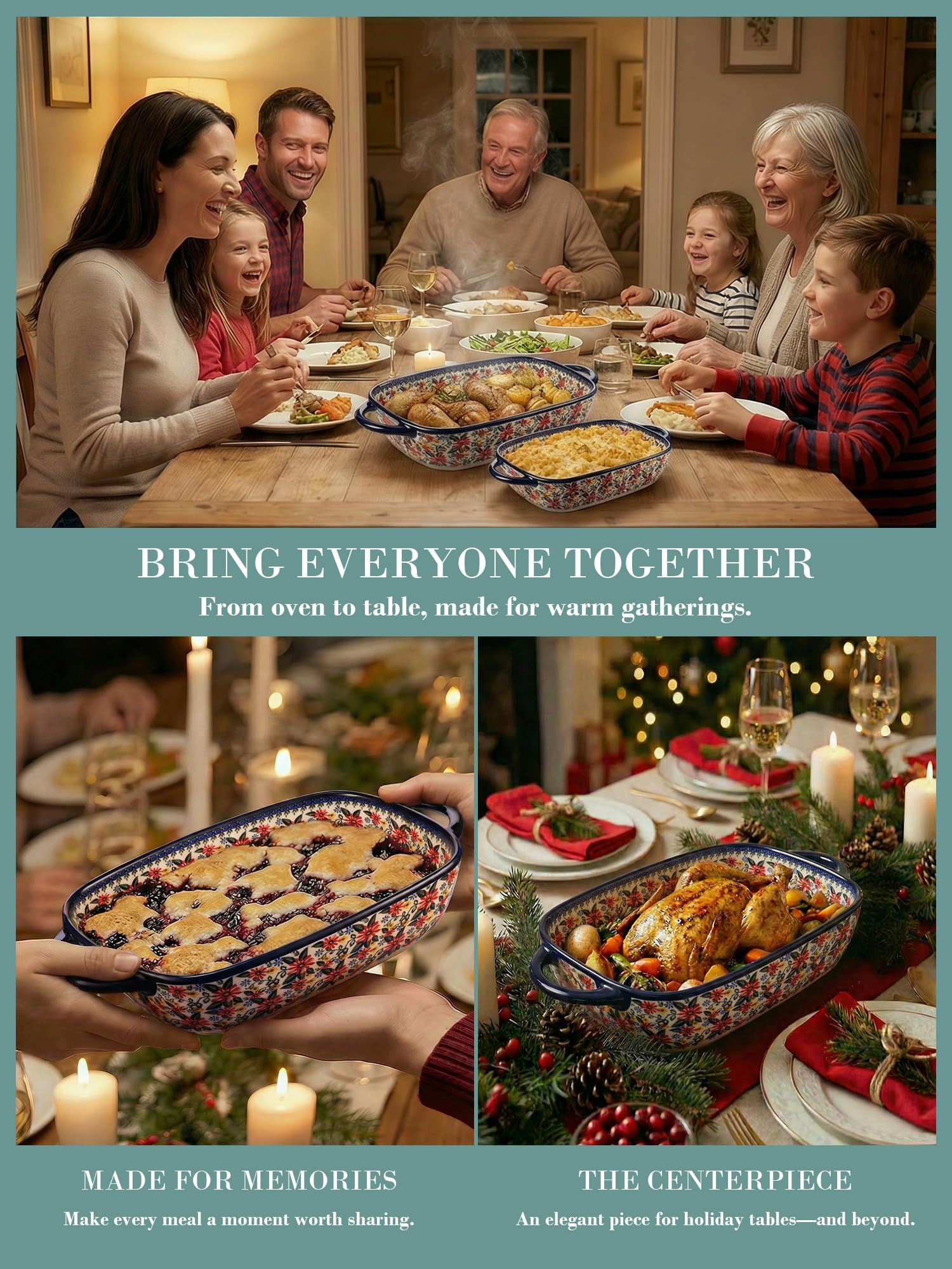 Polish Pottery Style Ceramic Baking Dish Set, 2-Piece Large & Small Casserole Bakers for 2–3 People, Floral Oven-to-Table Bakeware, Microwave & Dishwasher Safe, Gift-Ready with Protective Packaging