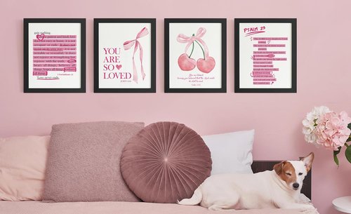 **DSHFG Cute Preppy Pink Bow Bible Verses Wall Decor - Set of 4 Christian Prints for Teen Girls' Bedroom | 8x10 Unframed**