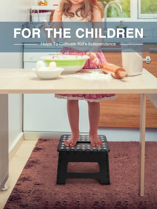 Dyforce 9-Inch Folding Step Stool - Lightweight & Collapsible for Kids and Adults | 300 lb Capacity (Black)