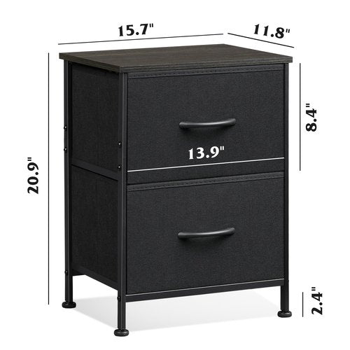 WLIVE Black Night Stand, Small Dresser with 2 Drawers & Wooden Top, Nightstand with Fabric Bins, Bedside Table End Table for Bedroom, Closet, Entryway, College Dorm, Charcoal Black