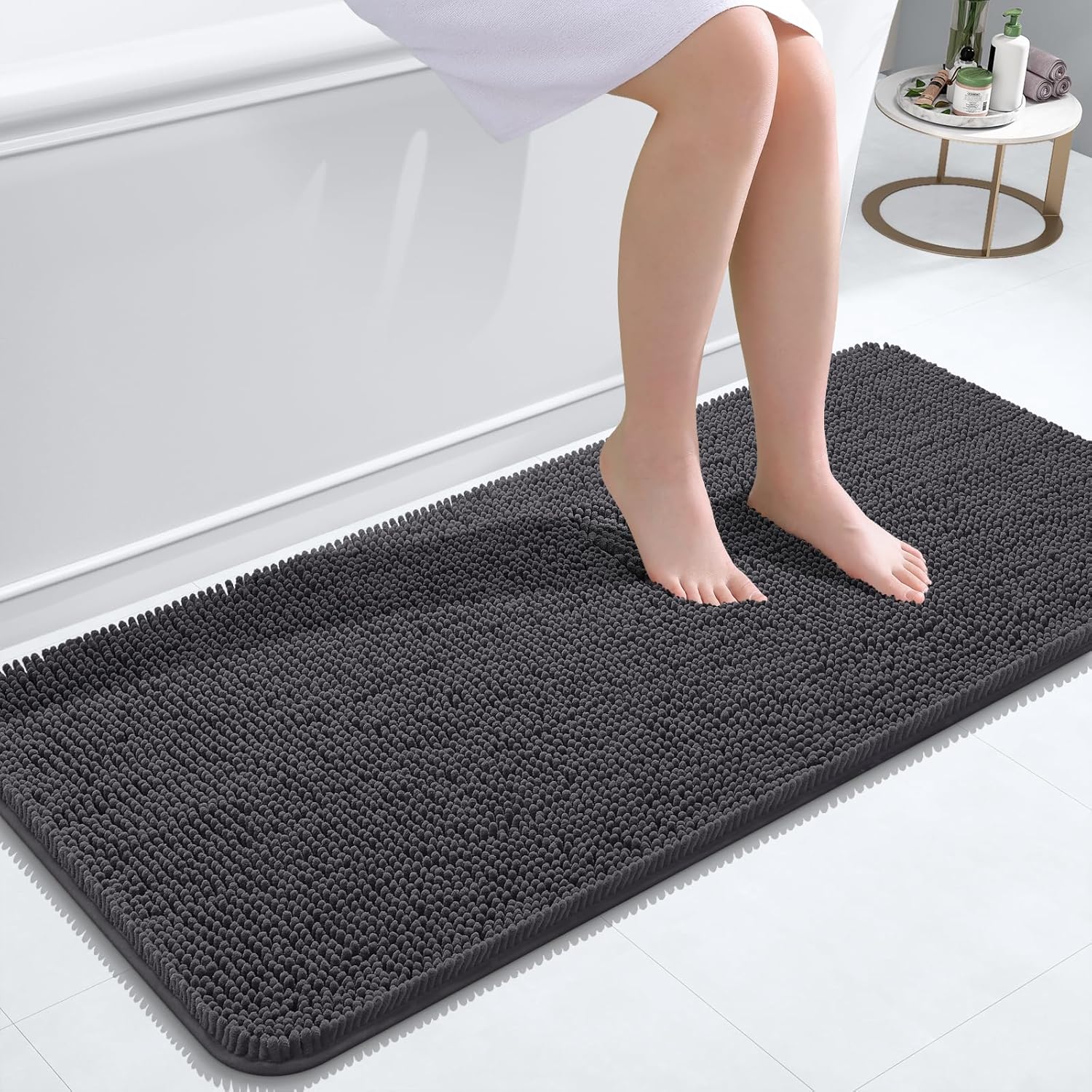 OLANLY Bathroom Runner Rugs - Soft Absorbent Chenille | Quick-Dry, Machine Washable 47x20, Dark Grey