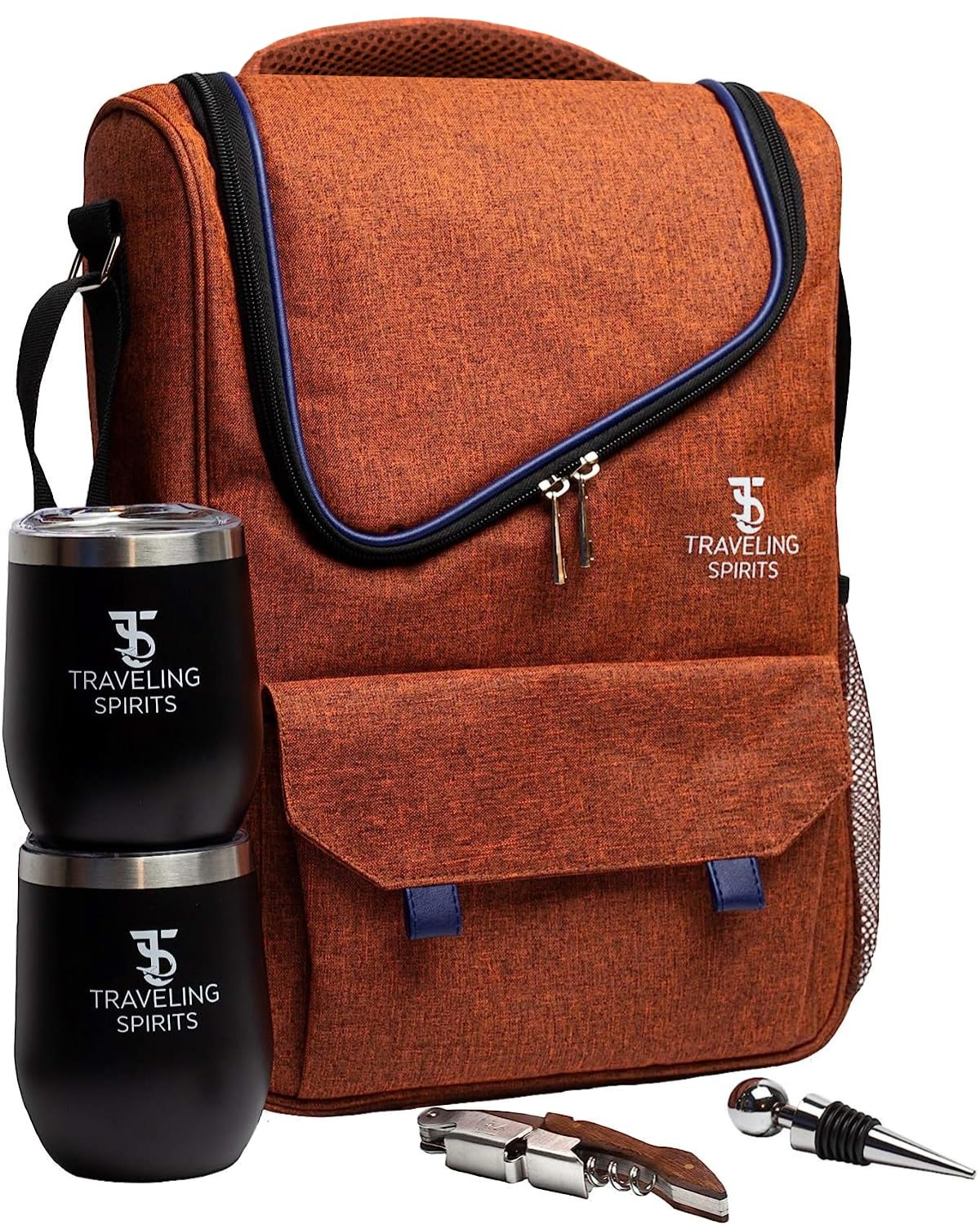 Traveling Spirits Insulated Wine Carrier | 2-3 Bottle Travel Bag With Stainless Steel Tumblers | Cooler Tote for Travel - Great Gift for Wine Lovers and Enthusiasts