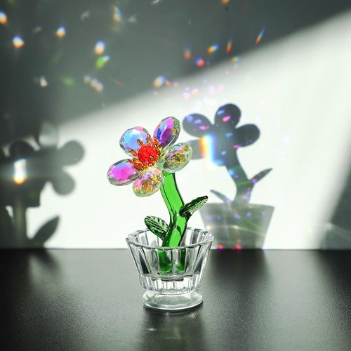 Crystal Peach Blossom Mini Ornament - Elegant Glass Flower Figurine for Home & Office Décor | 2.9 x 1.5 in