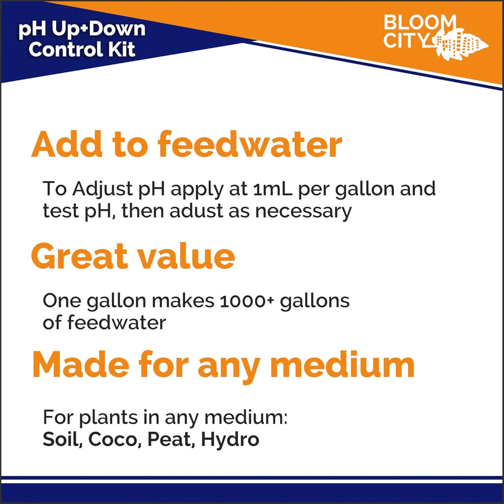Bloom City pH Control Kit - Professional pH Up & Down for Optimal Nutrient Uptake | Two 1/2 Pint Bottles (16 oz)