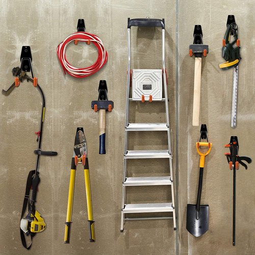 Garage Hooks - Heavy Duty Wall Storage Hanger | 12 Pack with Extension Cord Straps for Tools & Bikes (Orange)