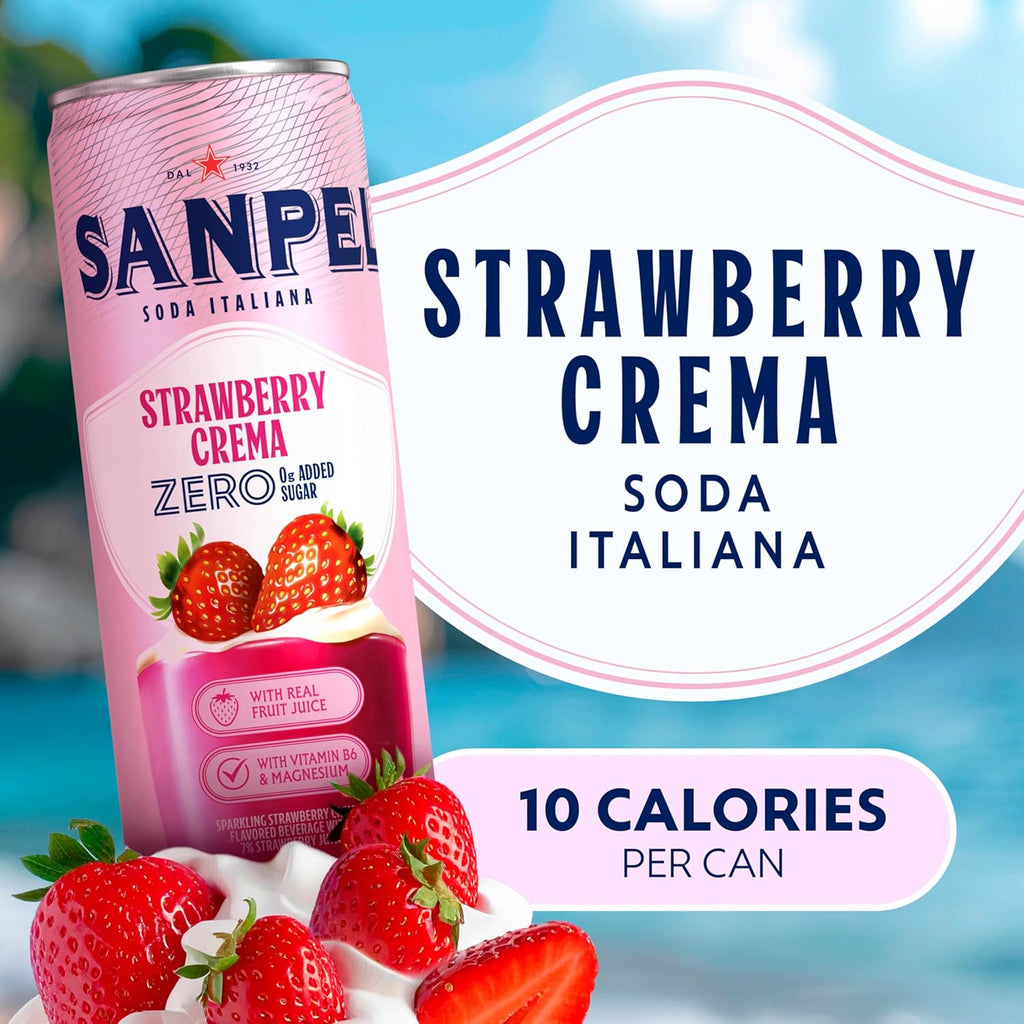Sanpellegrino Strawberry Crema Italian Soda - 0g Added Sugar, Real Fruit Juice | 24-Pack