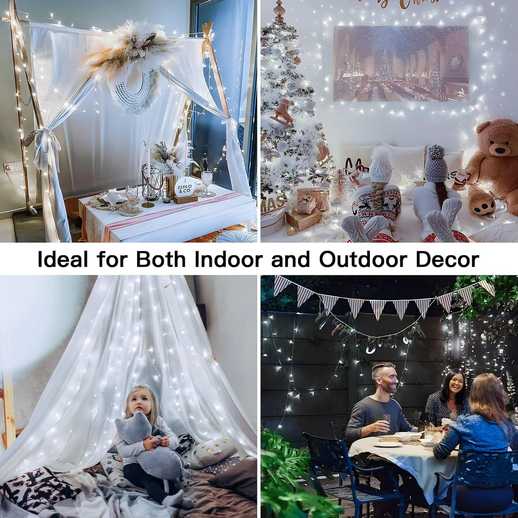Suddus 33ft 100 LED White String Lights - Timer & 12 Modes for Indoor/Outdoor Decor | Perfect for Christmas, Weddings, Parties