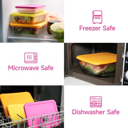 LUVCOSY 1 Cup 2 Cup 3 Cup 4 Cup 6 Cup 7 Cup 11 Cup Round & Rectangle Silicone Storage Cover Lids Replacement for Pyrex Glass Bowls, 7 Pack, Microwave, Dishwasher and Freezer Safe