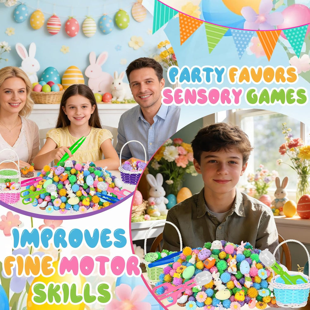 Spring Sensory Bin Filler by Easter | 287 Pcs with Eggs, Bunnies, Felt Flowers & Pom Poms
