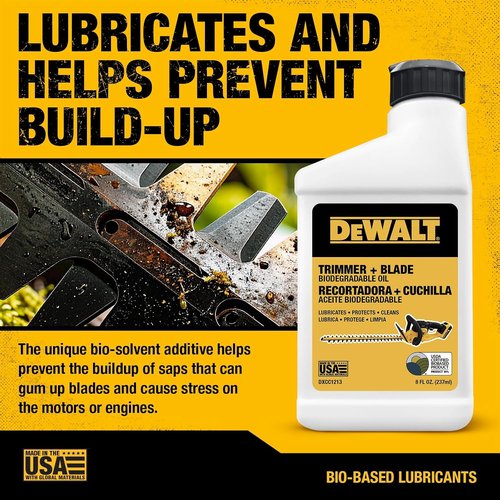 DEWALT Hedge Trimmer Oil - Eco-Friendly Biodegradable Lubricant for High-Speed Blades - 8 oz