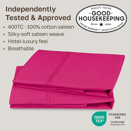 California Design Den King Size Pillowcases - Set of 2, 400 Thread Count, Soft 100% Cotton, Hot Pink