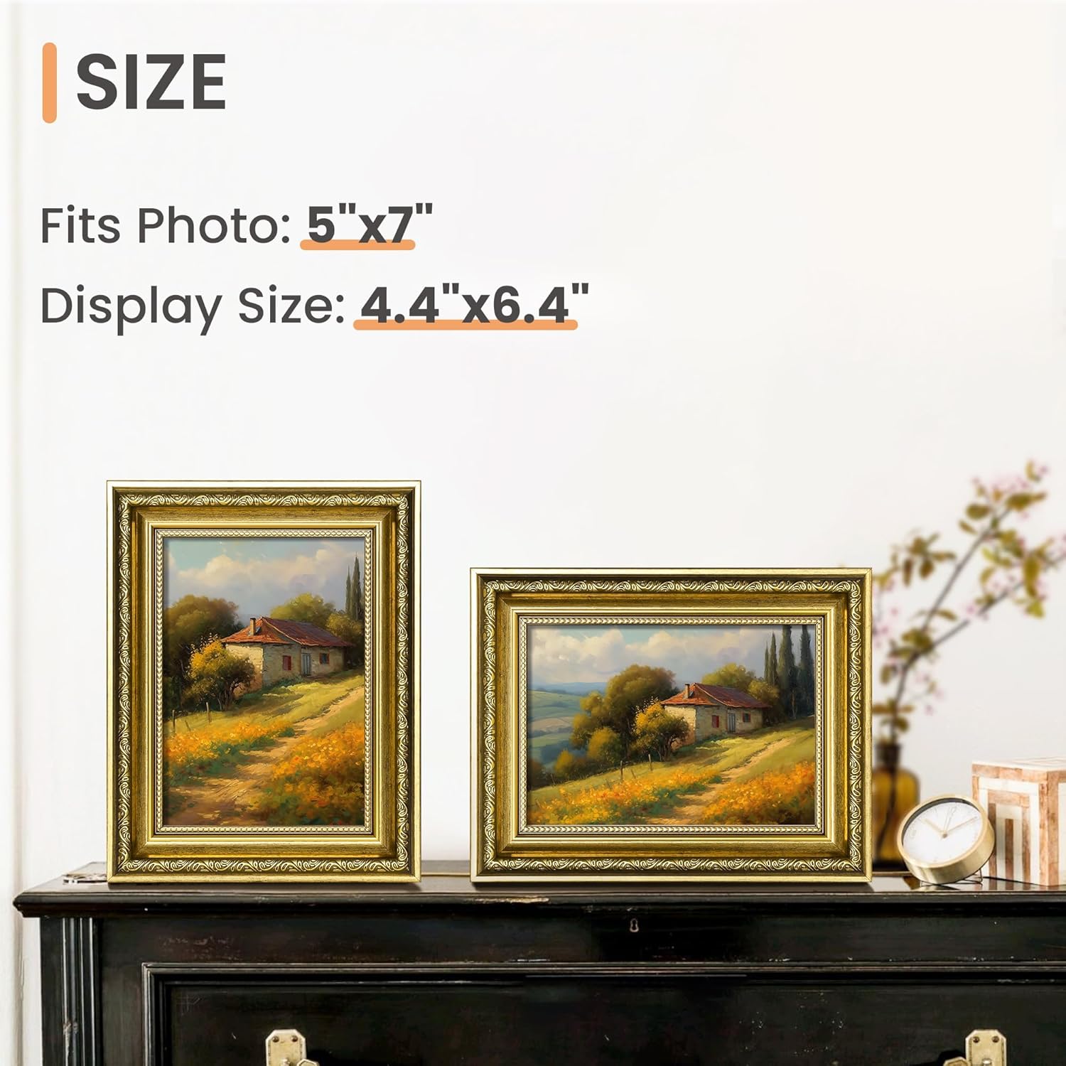 Upsimples 5x7 Picture Frame - Ornate Vintage Design with Real Glass | Gold, 2 Pack for Wall Decor