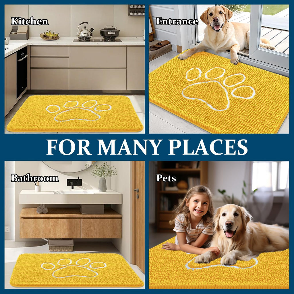 OLANLY Dog Door Mat - Absorbent Non-Slip Mud Mat for Paws | Quick Dry Chenille, 36x24, Yellow