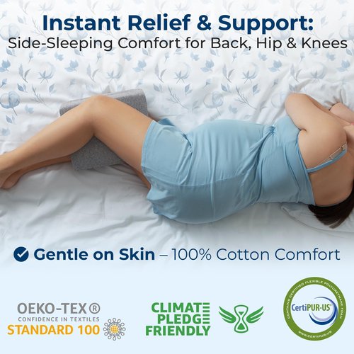 5 STARS UNITED Small Knee Pillow for Side Sleepers – Wedge Firm Foam Support for Belly, Back & Knees – Compact Maternity Cushion for Travel & Pregnancy Relief, Natural Gray