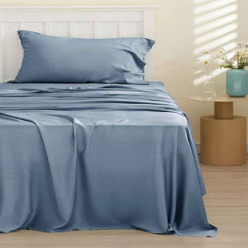Bedsure Cooling Twin XL Sheets - Breathable Rayon from Bamboo, Soft & Silky, Deep Pocket Up to 16 Inches, Dusty Blue