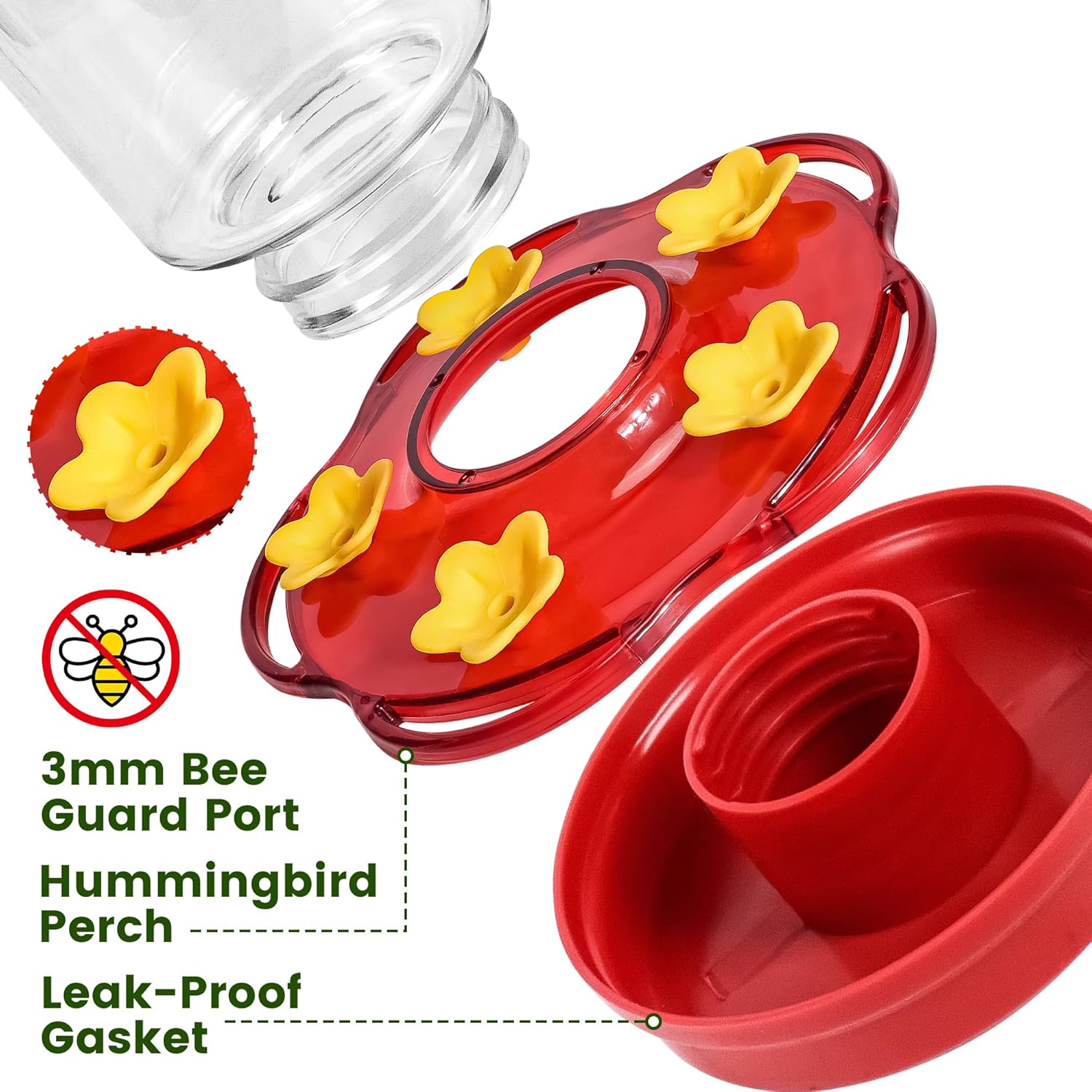 Skiennix Hummingbird Feeder - 15 Ounce Red Outdoor Feeder with 5 Feeding Ports & Ant Moat | Garden Décor