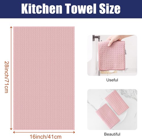 Homaxy Microfiber Kitchen Towels - Ultra Absorbent Waffle Weave | 16 x 28 Inch, 4 Pack, Pink