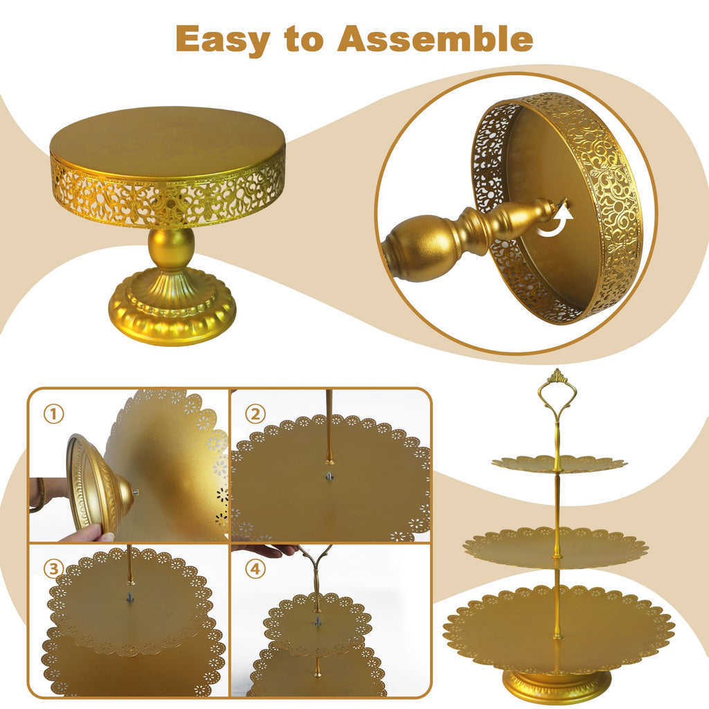 Gold Cake Stands Set, 5pcs Metal Tiered Cupcake Diaplay Stand Serving Platter for Dessert Table, Dessert Candy Fruit Tray for Wedding Baby Shower Birthday Party