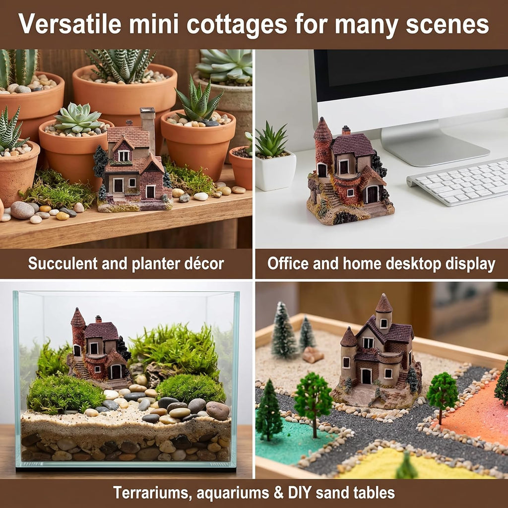 Skiennix Miniature House Fairy Garden Ornaments - 4PCS Resin Stone Village Decor for Terrariums