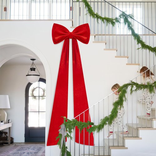 Iceyyyy 59 Inch Huge Red Bow Christmas Tree Topper,Double-Layer Large Red Velvet Decorate Bows,Extra Large Red Christmas Velvet Bow for Home Party Wedding Car Holiday Decor