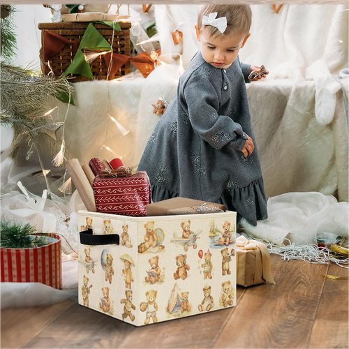 Elefeltclave Teddy Bear Sports Nursery Theme Storage Bins,Baby Bear Collapsible Storage Basket Organizer for Toddler Kids Bedroom Playroom Nursery Bathroom Clothes Toys Books, Toybox for Girls