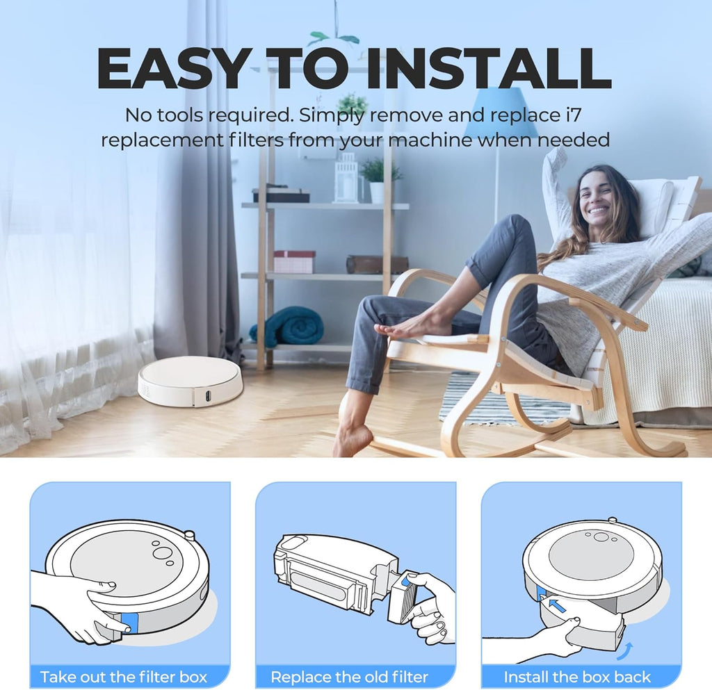 Roomba - High Efficiency Filter Replacement for E, I & J Series | 6 Pack + Cleaning Brush