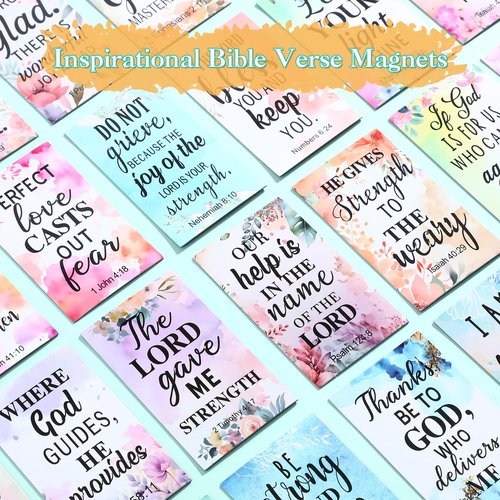 Blosssound 50 Pcs Inspirational Christian Magnets with Bible Verses Religious Refrigerator Magnet Motivational Quotes Fridge Scripture Positive Gifts for Home Office School Locker Decor(Floral)